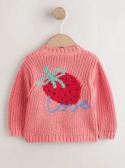 Pink Strawberry Baby Embroidered Back Cardigan (0mths-2yrs)