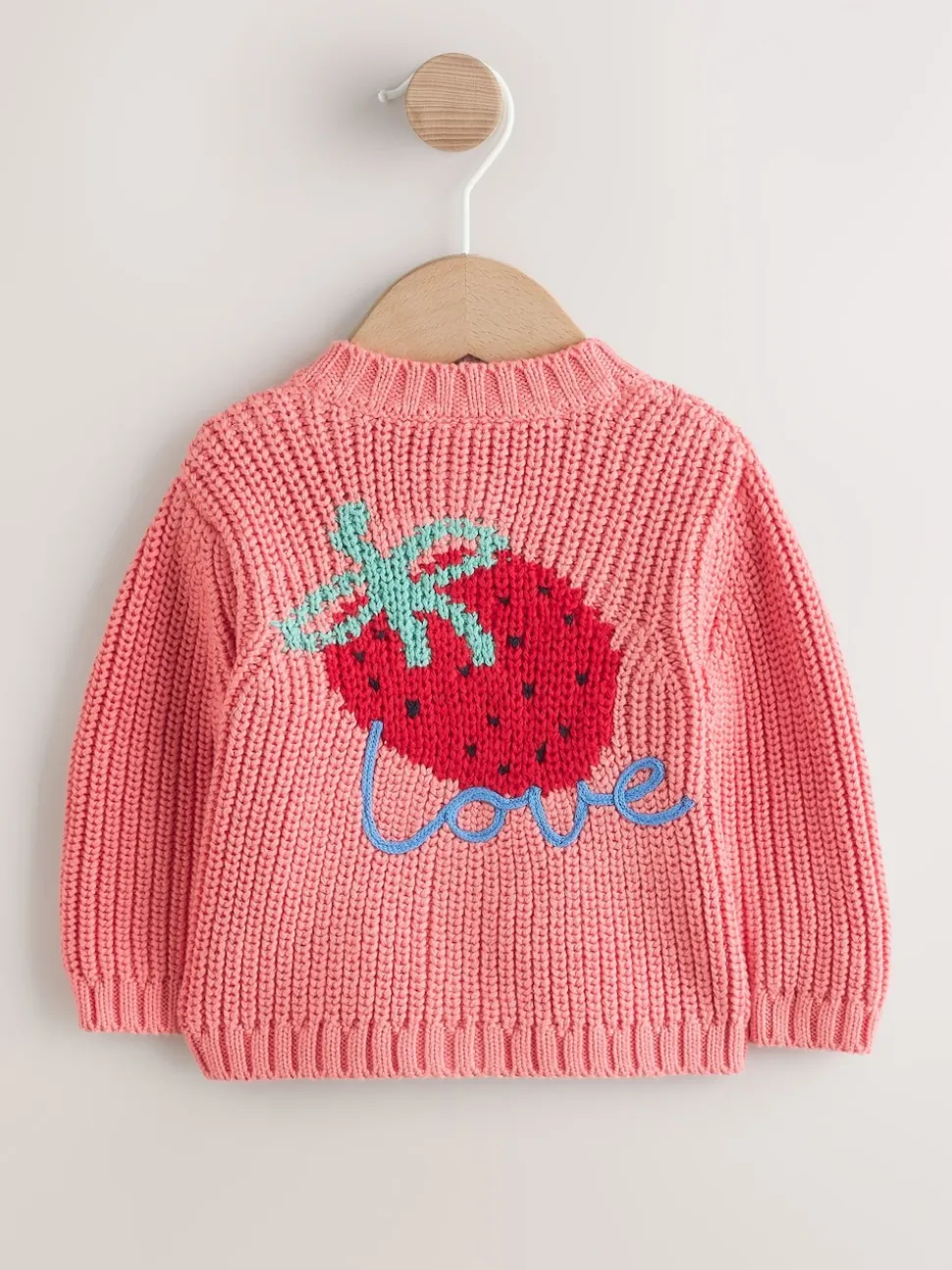 Pink Strawberry Baby Embroidered Back Cardigan (0mths-2yrs)