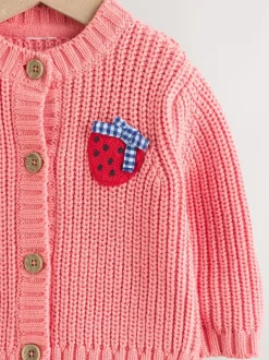 Pink Strawberry Baby Embroidered Back Cardigan (0mths-2yrs)