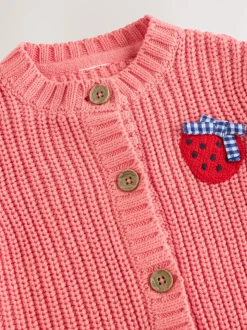Pink Strawberry Baby Embroidered Back Cardigan (0mths-2yrs)
