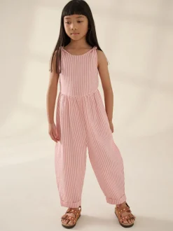 Pink Stripe 100% Cotton Barrel Playsuit (3-16yrs)