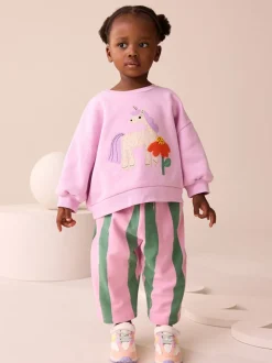 Pink Stripe Unicorn Sweatshirt and Barrel Leg Joggers Set (3mths-7yrs)