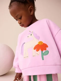 Pink Stripe Unicorn Sweatshirt and Barrel Leg Joggers Set (3mths-7yrs)