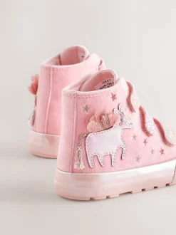 Pink Unicorn Touch Fastening High Top Trainers