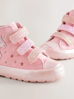 Pink Unicorn Touch Fastening High Top Trainers