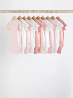 Pink/White 10 Pack Essential Short Sleeve Baby Bodysuits