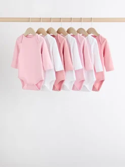 Pink/White 7 Pack Essential Long Sleeve Baby Bodysuits