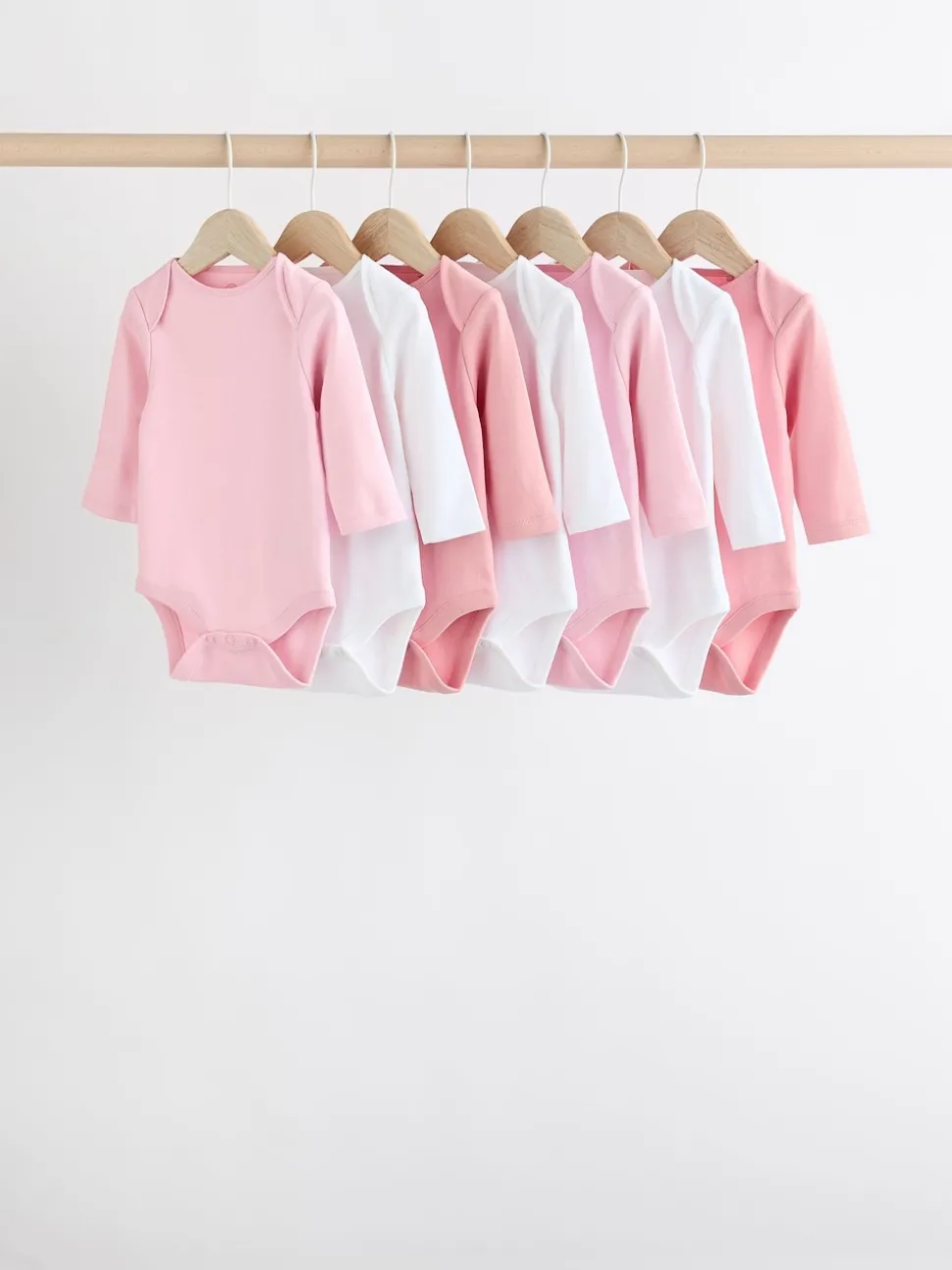 Pink/White 7 Pack Essential Long Sleeve Baby Bodysuits