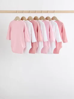 Pink/White 7 Pack Essential Long Sleeve Baby Bodysuits