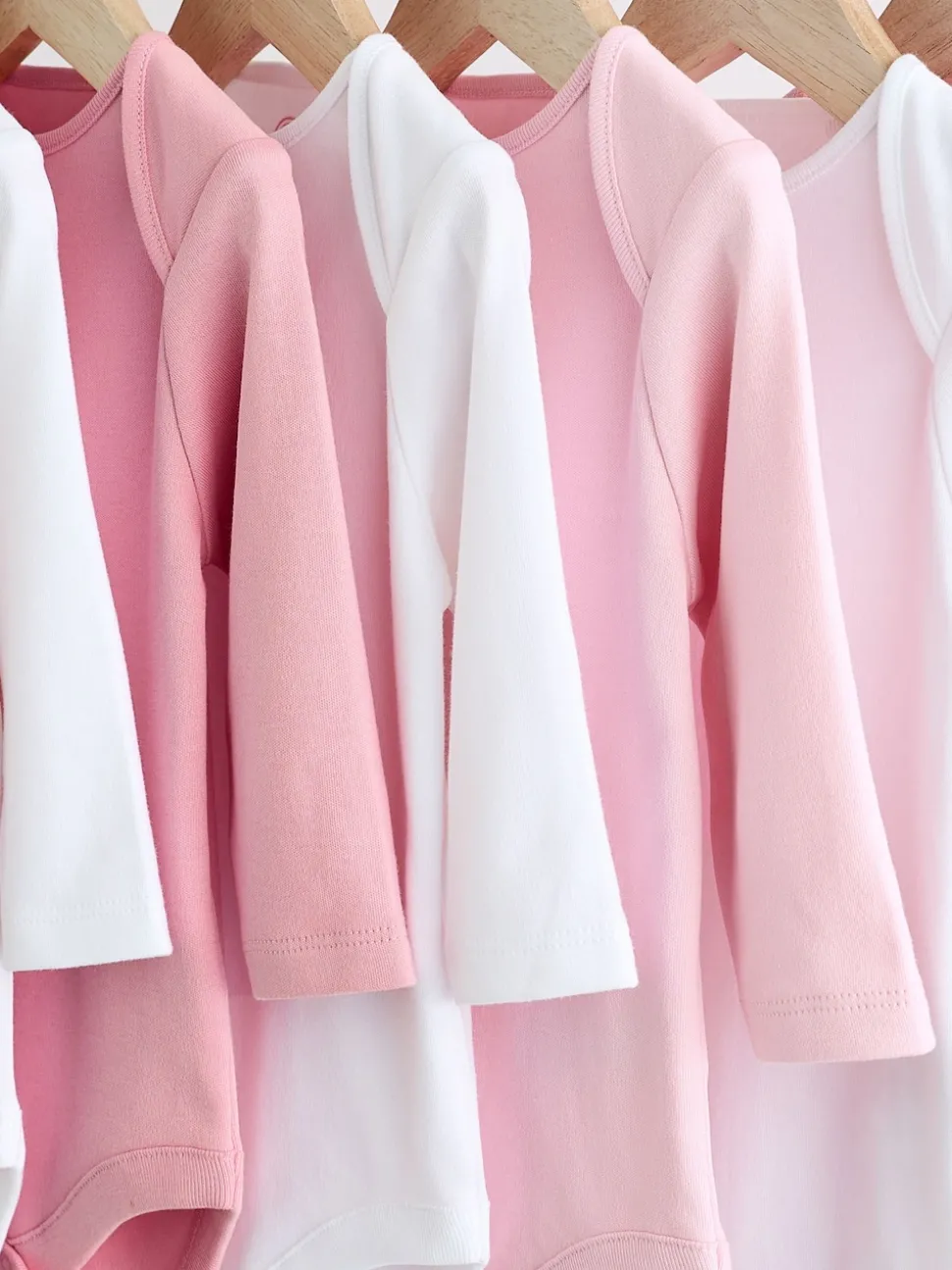 Pink/White 7 Pack Essential Long Sleeve Baby Bodysuits