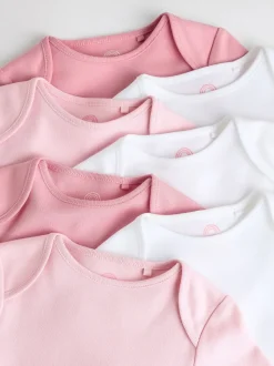 Pink/White 7 Pack Essential Long Sleeve Baby Bodysuits