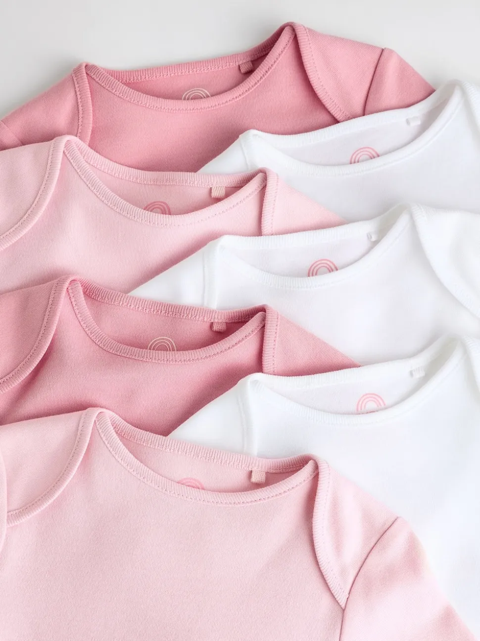 Pink/White 7 Pack Essential Long Sleeve Baby Bodysuits