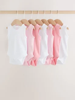 Pink/White 7 Pack Essential Vest Baby Bodysuits