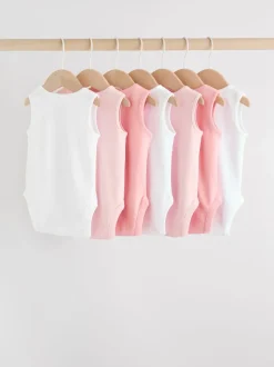 Pink/White 7 Pack Essential Vest Baby Bodysuits