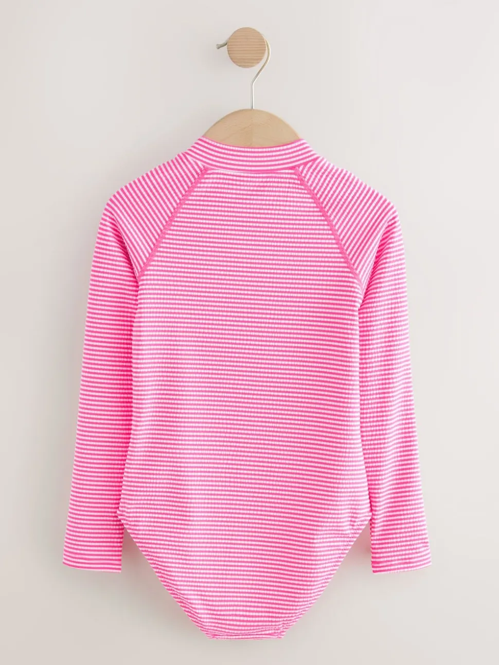 Pink/White Stripe Textured Long Sleeve Sunsafe Swimsuit (3-16yrs)