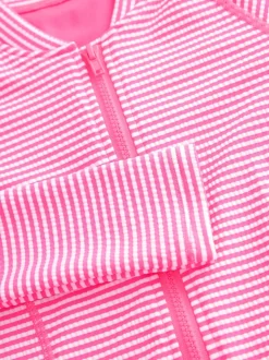 Pink/White Stripe Textured Long Sleeve Sunsafe Swimsuit (3-16yrs)