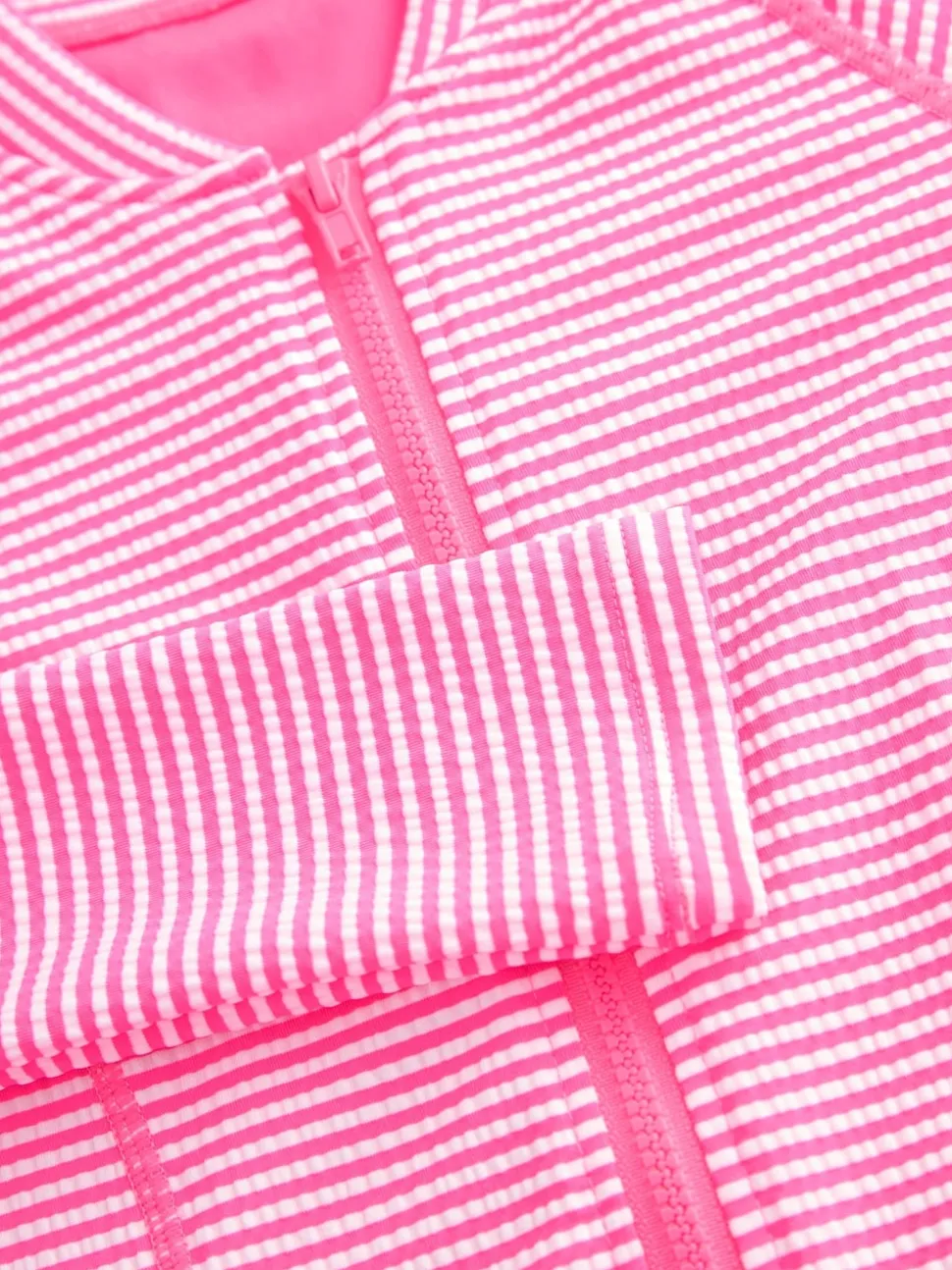 Pink/White Stripe Textured Long Sleeve Sunsafe Swimsuit (3-16yrs)