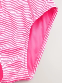 Pink/White Stripe Textured Long Sleeve Sunsafe Swimsuit (3-16yrs)