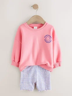Pink Zebra Crew Neck Sweatshirt & Shorts Set (3mths-7yrs)