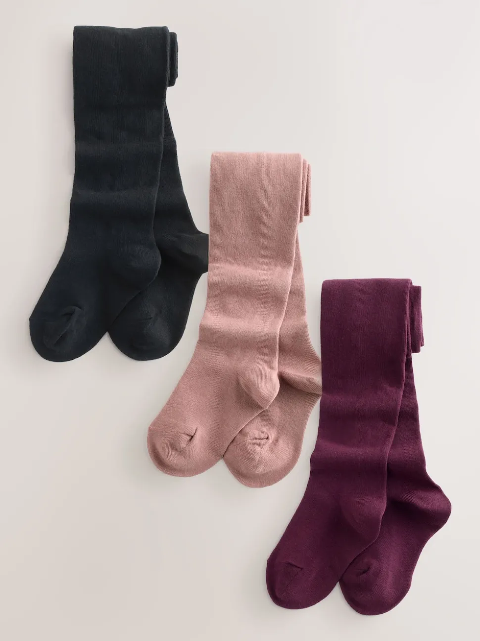 Plum Red Pink and Black 3 Pack Cotton Rich Tights