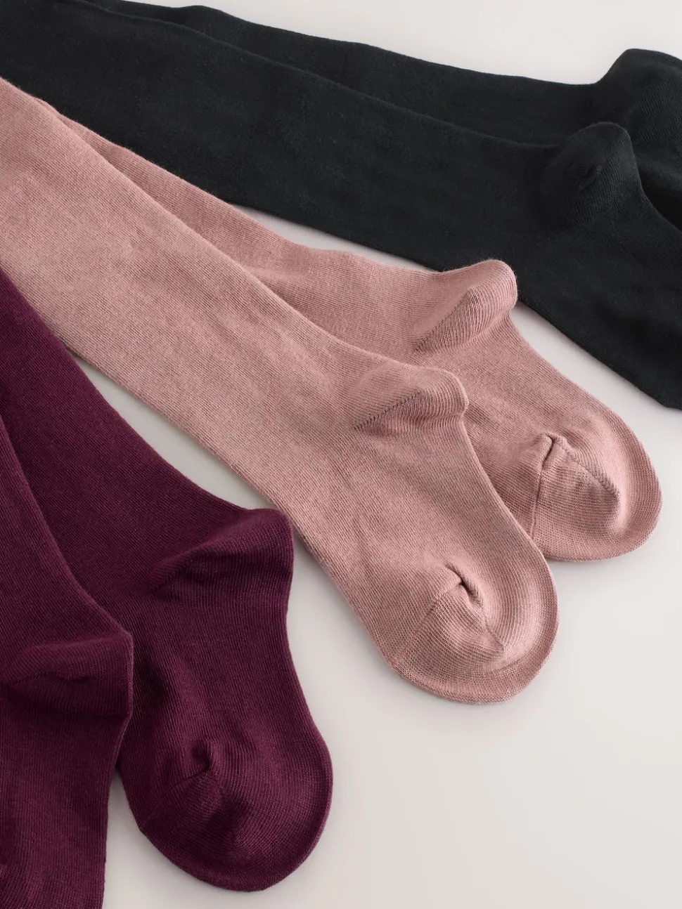 Plum Red Pink and Black 3 Pack Cotton Rich Tights