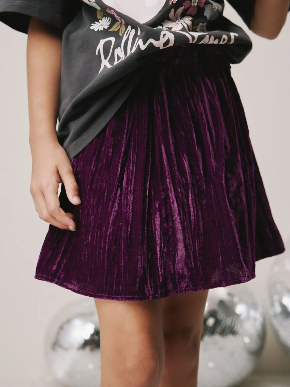 Plum Purple Velvet Paperbag Skirt (3-16yrs)