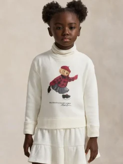 Polo Ralph Lauren Cream Girls Skate Bear Knit Pleat Dress