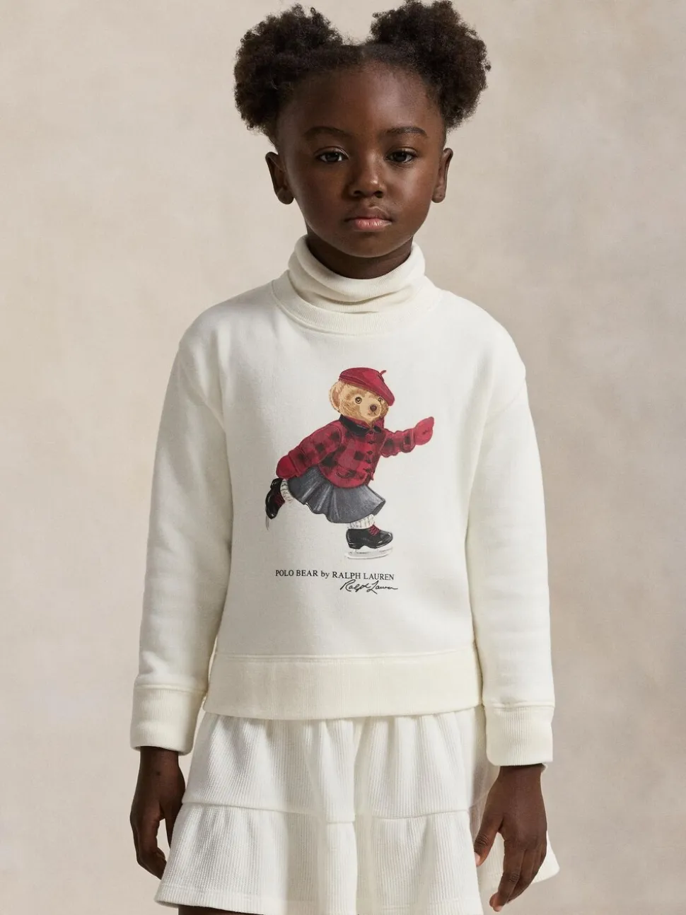 Polo Ralph Lauren Cream Girls Skate Bear Knit Pleat Dress