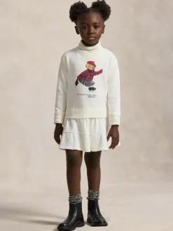 Polo Ralph Lauren Cream Girls Skate Bear Knit Pleat Dress