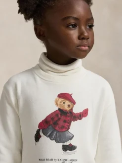 Polo Ralph Lauren Cream Girls Skate Bear Knit Pleat Dress