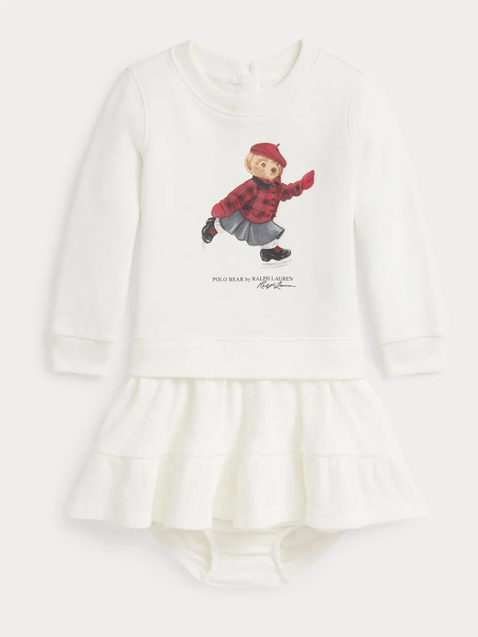 Polo Ralph Lauren Cream Girls Skate Bear Knit Pleat Dress