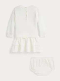 Polo Ralph Lauren Cream Girls Skate Bear Knit Pleat Dress