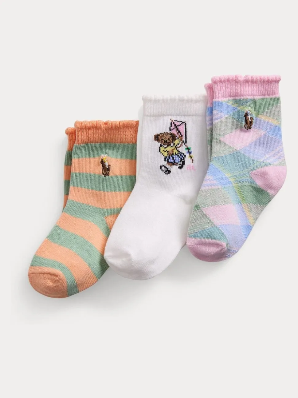 Polo Ralph Lauren Multi Baby Polo Bear Flag Stripe Tartan Socks 3 Pack