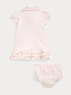 Polo Ralph Lauren Pink Baby All-Over-Pony Print Polo Ruffle Dress Romper