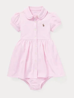 Polo Ralph Lauren Pink Baby Girls Knit Pique Oxford Dress and Bloomer Set