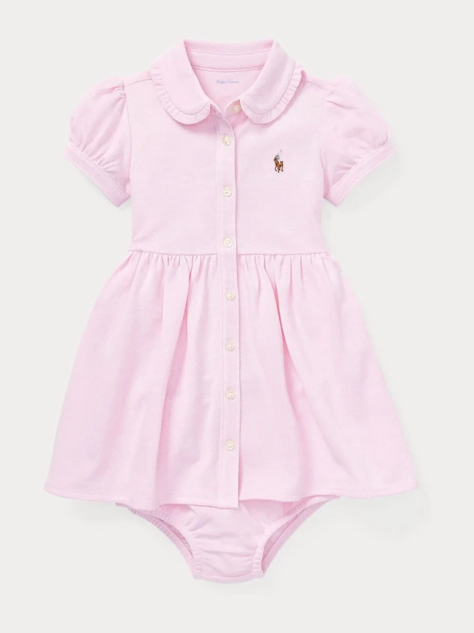 Polo Ralph Lauren Pink Baby Girls Knit Pique Oxford Dress and Bloomer Set