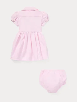 Polo Ralph Lauren Pink Baby Girls Knit Pique Oxford Dress and Bloomer Set