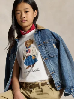 Polo Ralph Lauren White Girls Polo Bear Graphic T-Shirt