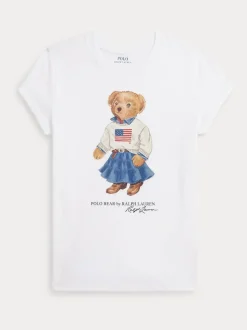 Polo Ralph Lauren White Girls Polo Bear Graphic T-Shirt