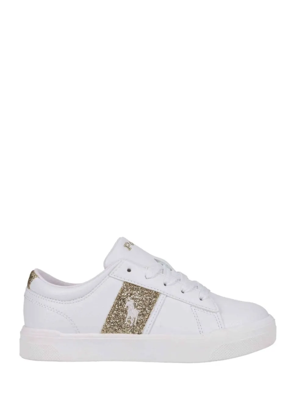 Polo Ralph Lauren White/Gold Girls Frazier Glitter Trainers