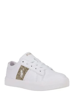 Polo Ralph Lauren White/Gold Girls Frazier Glitter Trainers