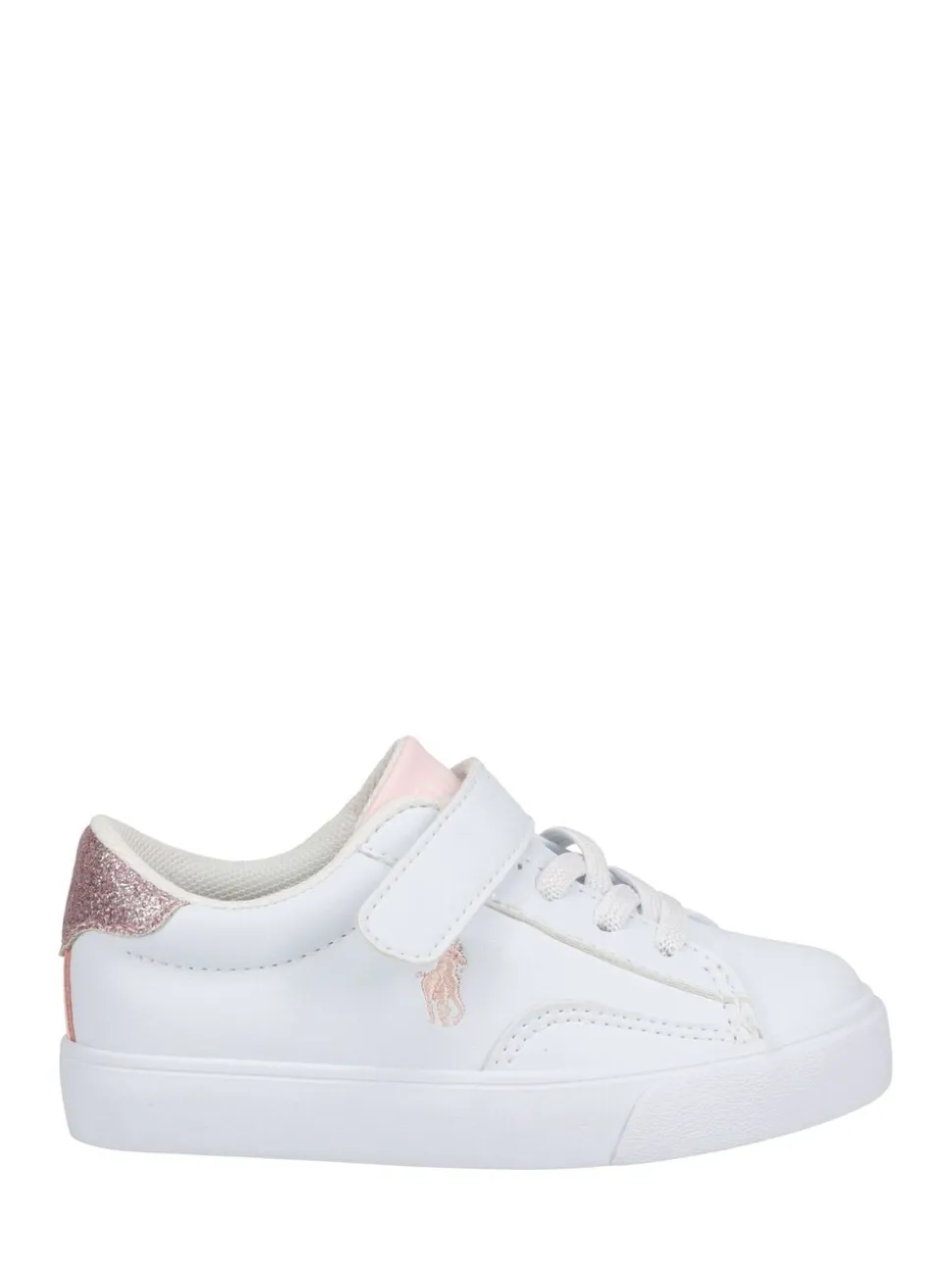 Polo Ralph Lauren White/Pink Girls Theron V PS Velcro Glitter Trainers