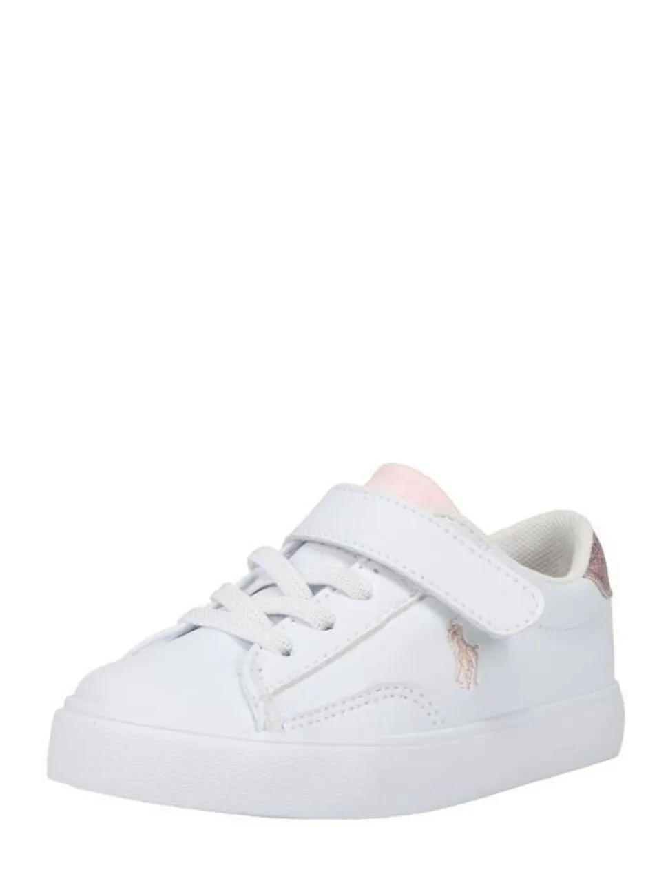 Polo Ralph Lauren White/Pink Girls Theron V PS Velcro Glitter Trainers