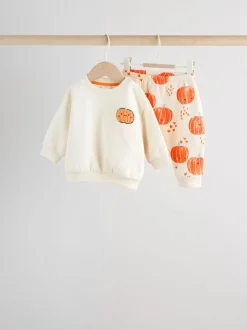 Pumpkin Print Baby Halloween Sweat Top and Joggers Set (0mths-3yrs)