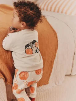 Pumpkin Print Baby Halloween Sweat Top and Joggers Set (0mths-3yrs)