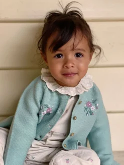 Purebaby Green Hand Embroidered Cardigan