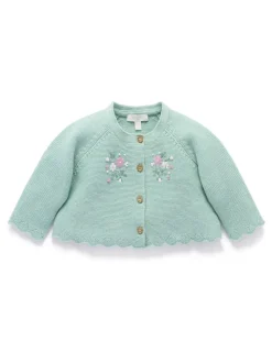 Purebaby Green Hand Embroidered Cardigan