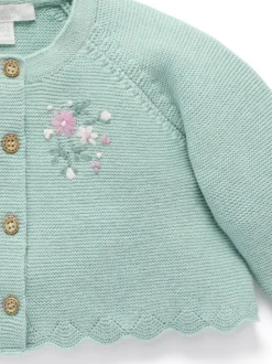 Purebaby Green Hand Embroidered Cardigan