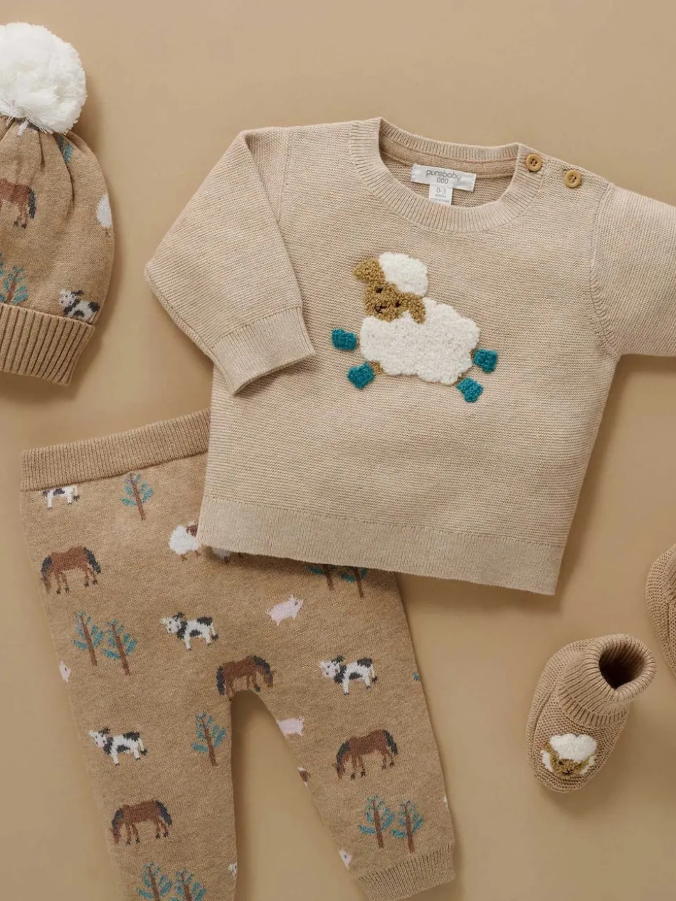 Purebaby Natural Cream On The Farm Jumper
