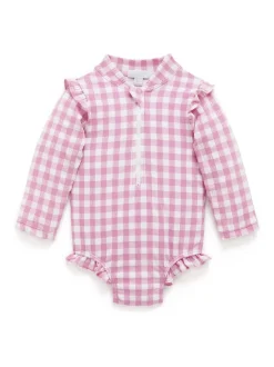 Purebaby Pink Frilly Long Sleeve Swimsuit
